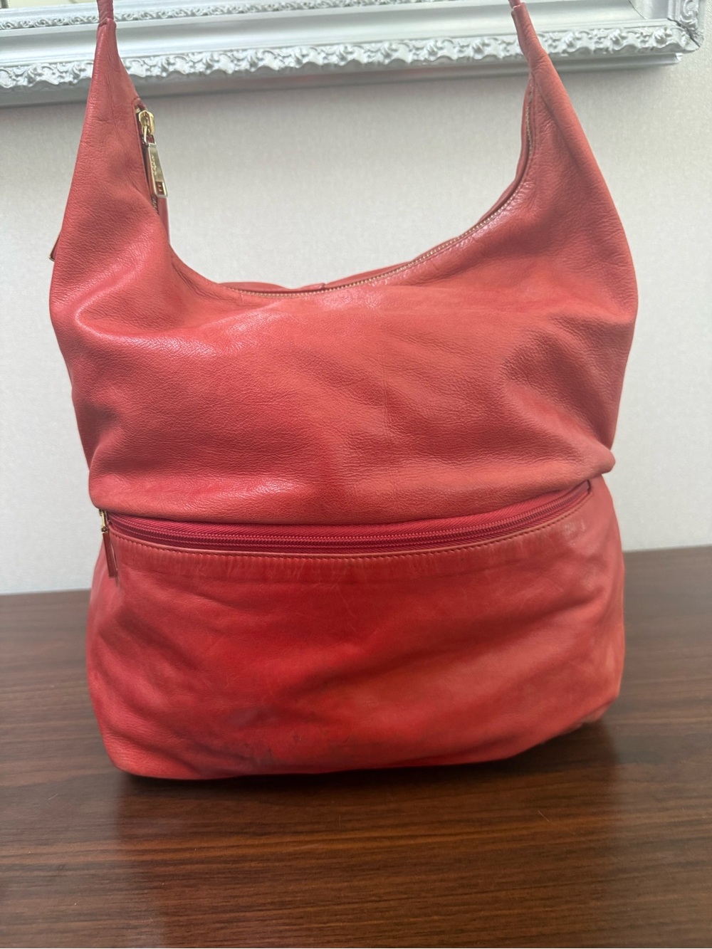 HOBO Red Leather Slouch Hobo Style Bag